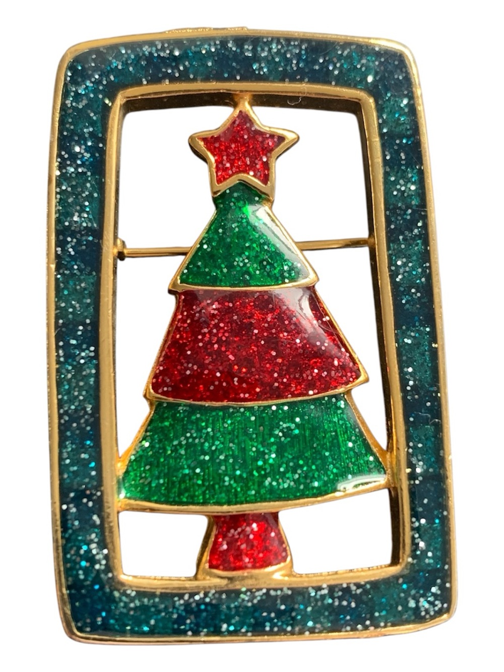 Vintage Christmas tree window brooch pin